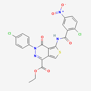 molecular formula C22H14Cl2N4O6S B2991765 5-(2-氯-5-硝基苯甲酰氨基)-3-(4-氯苯基)-4-氧代-3,4-二氢噻吩并[3,4-d]哒嗪-1-甲酸乙酯 CAS No. 851950-59-9