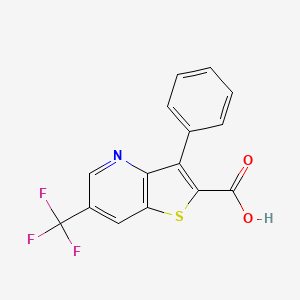 molecular formula C15H8F3NO2S B2991786 3-Phenyl-6-(trifluoromethyl)thieno[3,2-b]pyridine-2-carboxylic acid CAS No. 478260-57-0