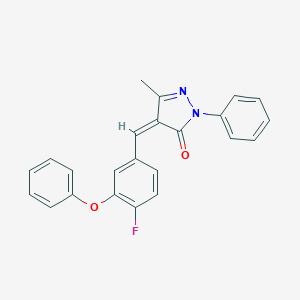 molecular formula C23H17FN2O2 B299180 Pyrazol-5(4H)-one, 4-(4-fluoro-3-phenoxybenzylidene)-3-methyl-1-phenyl- 