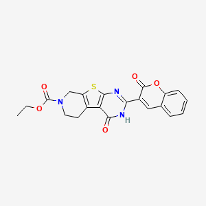 molecular formula C21H17N3O5S B2991800 ethyl 4-oxo-2-(2-oxo-2H-chromen-3-yl)-3,4,5,6-tetrahydropyrido[4',3':4,5]thieno[2,3-d]pyrimidine-7(8H)-carboxylate CAS No. 1228073-47-9