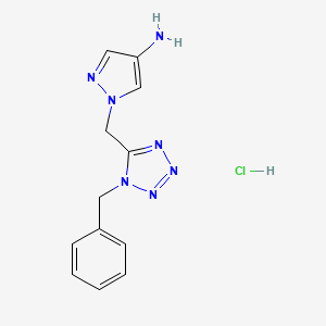 molecular formula C12H14ClN7 B2991809 1-[(1-benzyl-1H-1,2,3,4-tetrazol-5-yl)methyl]-1H-pyrazol-4-amine hydrochloride CAS No. 2106666-08-2