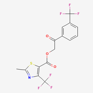 molecular formula C15H9F6NO3S B2991811 2-Oxo-2-[3-(trifluoromethyl)phenyl]ethyl 2-methyl-4-(trifluoromethyl)-1,3-thiazole-5-carboxylate CAS No. 303148-33-6