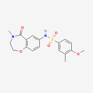 molecular formula C18H20N2O5S B2991816 4-methoxy-3-methyl-N-(4-methyl-5-oxo-2,3,4,5-tetrahydrobenzo[f][1,4]oxazepin-7-yl)benzenesulfonamide CAS No. 926031-83-6