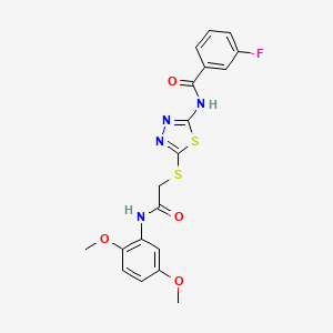 molecular formula C19H17FN4O4S2 B2991845 N-(5-((2-((2,5-dimethoxyphenyl)amino)-2-oxoethyl)thio)-1,3,4-thiadiazol-2-yl)-3-fluorobenzamide CAS No. 893141-00-9