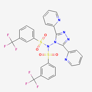 molecular formula C26H16F6N6O4S2 B2991855 N-[3,5-二(2-吡啶基)-4H-1,2,4-三唑-4-基]-3-(三氟甲基)-N-{[3-(三氟甲基)苯基]磺酰基}苯磺酰胺 CAS No. 320418-52-8