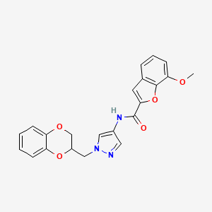 molecular formula C22H19N3O5 B2991870 N-(1-((2,3-dihydrobenzo[b][1,4]dioxin-2-yl)methyl)-1H-pyrazol-4-yl)-7-methoxybenzofuran-2-carboxamide CAS No. 1797721-74-4