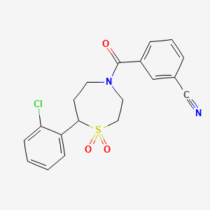 molecular formula C19H17ClN2O3S B2991871 3-(7-(2-Chlorophenyl)-1,1-dioxido-1,4-thiazepane-4-carbonyl)benzonitrile CAS No. 2034530-90-8