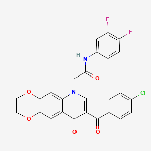 molecular formula C26H17ClF2N2O5 B2991874 2-[8-(4-氯苯甲酰)-9-氧代-2,3-二氢-[1,4]二噁杂环[2,3-g]喹啉-6-基]-N-(3,4-二氟苯基)乙酰胺 CAS No. 866342-11-2