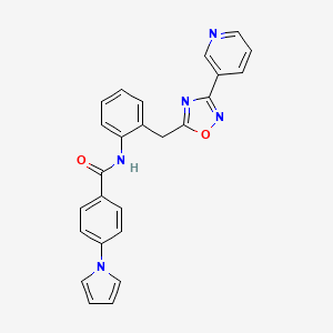 molecular formula C25H19N5O2 B2991878 N-(2-((3-(pyridin-3-yl)-1,2,4-oxadiazol-5-yl)methyl)phenyl)-4-(1H-pyrrol-1-yl)benzamide CAS No. 1797076-56-2