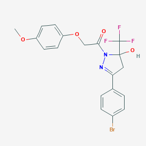 molecular formula C19H16BrF3N2O4 B299188 3-(4-bromophenyl)-1-[(4-methoxyphenoxy)acetyl]-5-(trifluoromethyl)-4,5-dihydro-1H-pyrazol-5-ol 