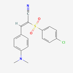 molecular formula C17H15ClN2O2S B2991892 3-(4-(二甲氨基)苯基)-2-((4-氯苯基)磺酰基)丙-2-烯腈 CAS No. 804515-70-6