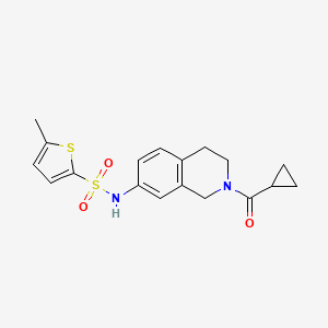 molecular formula C18H20N2O3S2 B2991893 N-(2-(cyclopropanecarbonyl)-1,2,3,4-tetrahydroisoquinolin-7-yl)-5-methylthiophene-2-sulfonamide CAS No. 955746-52-8