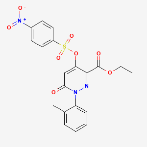 molecular formula C20H17N3O8S B2991897 4-(((4-硝基苯基)磺酰氧基)-6-氧代-1-(邻甲苯基)-1,6-二氢吡rida嗪-3-羧酸乙酯 CAS No. 899959-53-6