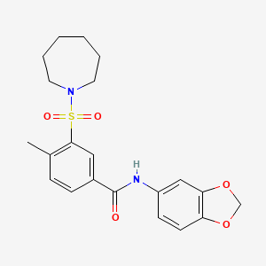 molecular formula C21H24N2O5S B2991904 3-(氮杂环-1-基磺酰基)-N-(1,3-苯并二氧杂环-5-基)-4-甲基苯甲酰胺 CAS No. 690247-22-4