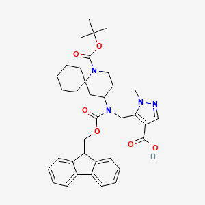 molecular formula C36H44N4O6 B2991906 5-[[9H-Fluoren-9-ylmethoxycarbonyl-[1-[(2-methylpropan-2-yl)oxycarbonyl]-1-azaspiro[5.5]undecan-4-yl]amino]methyl]-1-methylpyrazole-4-carboxylic acid CAS No. 2137591-11-6