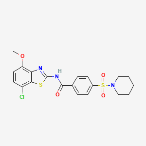 molecular formula C20H20ClN3O4S2 B2991910 N-(7-氯-4-甲氧基苯并[d]噻唑-2-基)-4-(哌啶-1-基磺酰基)苯甲酰胺 CAS No. 886947-20-2