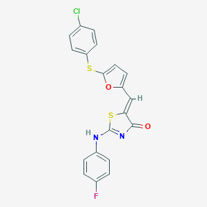 molecular formula C20H12ClFN2O2S2 B299192 (5Z)-5-[[5-(4-chlorophenyl)sulfanylfuran-2-yl]methylidene]-2-(4-fluoroanilino)-1,3-thiazol-4-one 