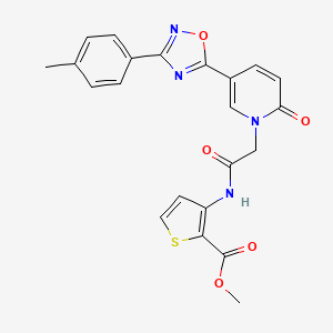 molecular formula C22H18N4O5S B2991921 3-(2-(2-氧代-5-(3-(对甲苯基)-1,2,4-恶二唑-5-基)吡啶-1(2H)-基)乙酰氨基)噻吩-2-甲酸甲酯 CAS No. 1112408-79-3