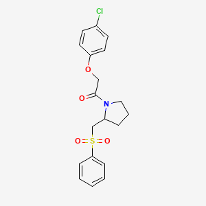 molecular formula C19H20ClNO4S B2991929 2-(4-Chlorophenoxy)-1-(2-((phenylsulfonyl)methyl)pyrrolidin-1-yl)ethanone CAS No. 1448134-92-6