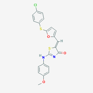 molecular formula C21H15ClN2O3S2 B299193 (5Z)-5-[[5-(4-chlorophenyl)sulfanylfuran-2-yl]methylidene]-2-(4-methoxyanilino)-1,3-thiazol-4-one 