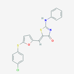 molecular formula C20H13ClN2O2S2 B299194 (5Z)-2-anilino-5-[[5-(4-chlorophenyl)sulfanylfuran-2-yl]methylidene]-1,3-thiazol-4-one 