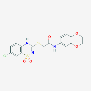 2-((7-chloro-1,1-dioxido-4H-benzo[e][1,2,4]thiadiazin-3-yl)thio)-N-(2,3-dihydrobenzo[b][1,4]dioxin-6-yl)acetamide