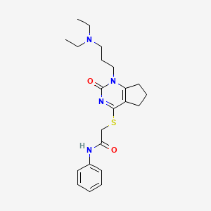 molecular formula C22H30N4O2S B2991963 2-[[1-[3-(diethylamino)propyl]-2-oxo-6,7-dihydro-5H-cyclopenta[d]pyrimidin-4-yl]sulfanyl]-N-phenylacetamide CAS No. 898434-64-5