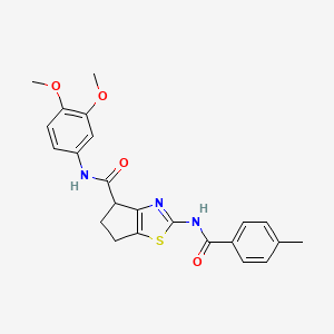 molecular formula C23H23N3O4S B2991966 N-(3,4-dimethoxyphenyl)-2-(4-methylbenzamido)-5,6-dihydro-4H-cyclopenta[d]thiazole-4-carboxamide CAS No. 941968-13-4