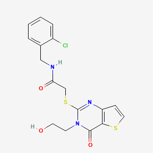 molecular formula C17H16ClN3O3S2 B2991969 N-(2-chlorobenzyl)-2-((3-(2-hydroxyethyl)-4-oxo-3,4-dihydrothieno[3,2-d]pyrimidin-2-yl)thio)acetamide CAS No. 1795441-73-4