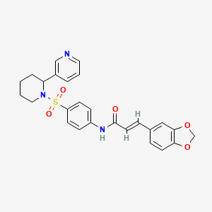 (E)-3-(benzo[d][1,3]dioxol-5-yl)-N-(4-((2-(pyridin-3-yl)piperidin-1-yl)sulfonyl)phenyl)acrylamide