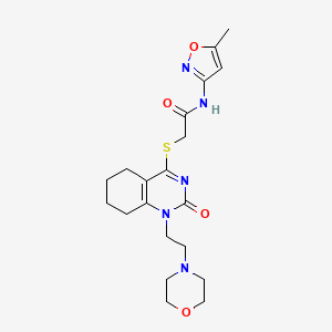 molecular formula C20H27N5O4S B2991987 N-(5-甲基异恶唑-3-基)-2-((1-(2-吗啉乙基)-2-氧代-1,2,5,6,7,8-六氢喹唑啉-4-基)硫代)乙酰胺 CAS No. 898461-02-4