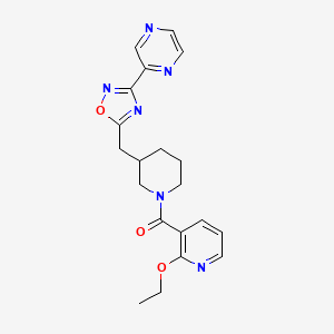 molecular formula C20H22N6O3 B2991988 (2-Ethoxypyridin-3-yl)(3-((3-(pyrazin-2-yl)-1,2,4-oxadiazol-5-yl)methyl)piperidin-1-yl)methanone CAS No. 1705139-66-7