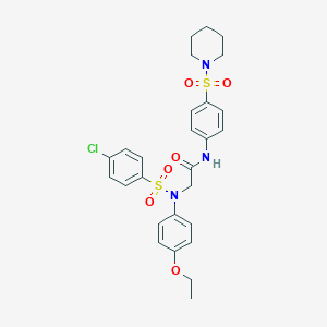 molecular formula C27H30ClN3O6S2 B299199 2-{[(4-chlorophenyl)sulfonyl]-4-ethoxyanilino}-N-[4-(piperidin-1-ylsulfonyl)phenyl]acetamide 