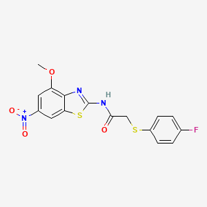 molecular formula C16H12FN3O4S2 B2991997 2-((4-fluorophenyl)thio)-N-(4-methoxy-6-nitrobenzo[d]thiazol-2-yl)acetamide CAS No. 895489-93-7