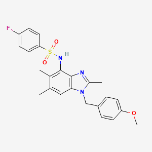 molecular formula C24H24FN3O3S B2992008 4-氟-N-[1-(4-甲氧基苄基)-2,5,6-三甲基-1H-1,3-苯并咪唑-4-基]苯磺酰胺 CAS No. 338964-23-1