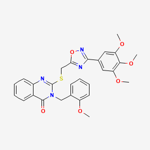 molecular formula C28H26N4O6S B2992029 3-(2-methoxybenzyl)-2-(((3-(3,4,5-trimethoxyphenyl)-1,2,4-oxadiazol-5-yl)methyl)thio)quinazolin-4(3H)-one CAS No. 2034368-35-7