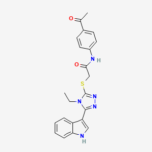 molecular formula C22H21N5O2S B2992031 N-(4-acetylphenyl)-2-((4-ethyl-5-(1H-indol-3-yl)-4H-1,2,4-triazol-3-yl)thio)acetamide CAS No. 852144-05-9
