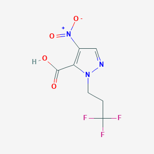 molecular formula C7H6F3N3O4 B2992033 4-nitro-1-(3,3,3-trifluoropropyl)-1H-pyrazole-5-carboxylic acid CAS No. 1856020-44-4