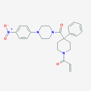 molecular formula C25H28N4O4 B2992034 1-[4-[4-(4-Nitrophenyl)piperazine-1-carbonyl]-4-phenylpiperidin-1-yl]prop-2-en-1-one CAS No. 2361863-14-9