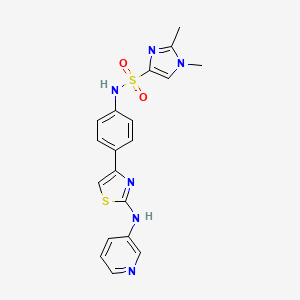 molecular formula C19H18N6O2S2 B2992051 1,2-二甲基-N-(4-(2-(吡啶-3-基氨基)噻唑-4-基)苯基)-1H-咪唑-4-磺酰胺 CAS No. 1797366-74-5
