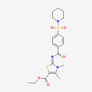 molecular formula C20H25N3O5S2 B2992058 3,4-二甲基-2-(4-哌啶-1-基磺酰基苯甲酰)亚氨基-1,3-噻唑-5-羧酸乙酯 CAS No. 394228-08-1