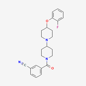 molecular formula C24H26FN3O2 B2992062 3-(4-(2-Fluorophenoxy)-[1,4'-bipiperidine]-1'-carbonyl)benzonitrile CAS No. 1705063-01-9