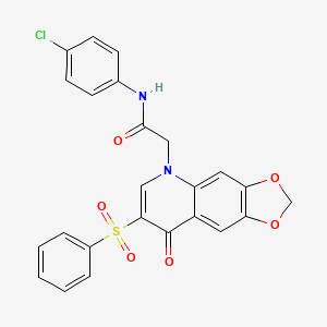 molecular formula C24H17ClN2O6S B2992068 2-[7-(苯磺酰基)-8-氧代-[1,3]二氧杂环[4,5-g]喹啉-5-基]-N-(4-氯苯基)乙酰胺 CAS No. 902521-08-8