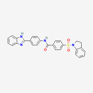 molecular formula C28H22N4O3S B2992074 N-(4-(1H-苯并[d]咪唑-2-基)苯基)-4-(吲哚啉-1-基磺酰基)苯甲酰胺 CAS No. 394229-70-0