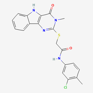 molecular formula C20H17ClN4O2S B2992076 N-(3-chloro-4-methylphenyl)-2-((3-methyl-4-oxo-4,5-dihydro-3H-pyrimido[5,4-b]indol-2-yl)thio)acetamide CAS No. 537668-52-3