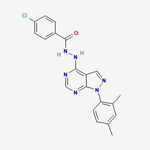molecular formula C20H17ClN6O B2992077 4-chloro-N'-(1-(2,4-dimethylphenyl)-1H-pyrazolo[3,4-d]pyrimidin-4-yl)benzohydrazide CAS No. 890942-63-9