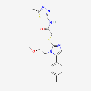 molecular formula C18H21N5O2S2 B2992080 2-((1-(2-methoxyethyl)-5-(p-tolyl)-1H-imidazol-2-yl)thio)-N-(5-methyl-1,3,4-thiadiazol-2-yl)acetamide CAS No. 1207004-92-9