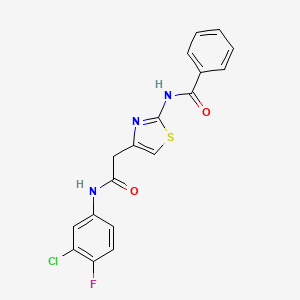 molecular formula C18H13ClFN3O2S B2992091 N-(4-{[(3-chloro-4-fluorophenyl)carbamoyl]methyl}-1,3-thiazol-2-yl)benzamide CAS No. 941947-33-7