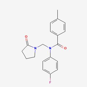 molecular formula C19H19FN2O2 B2992108 N-(4-fluorophenyl)-4-methyl-N-((2-oxopyrrolidin-1-yl)methyl)benzamide CAS No. 852155-29-4