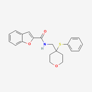 molecular formula C21H21NO3S B2992109 N-[(4-Phenylsulfanyloxan-4-yl)methyl]-1-benzofuran-2-carboxamide CAS No. 1797577-36-6